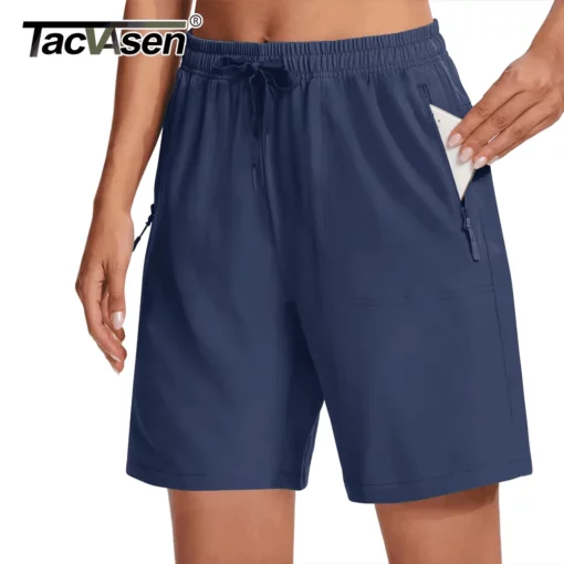 TACVASEN Lightweight Hiking Shorts Womens Quick Dry Waterproof Short 3 Zipper Pockets Outdoor Tennis Cargo Workout Summer Shorts