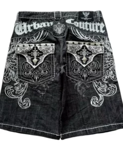 American Vintage Popular New Pattern Embroidery Baggy Denim Shorts Men Street Fashion Gothic Casual Joker Shorts Women Clothing