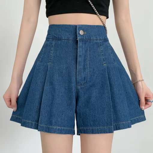 2025 Summer Loose Denim Shorts For Women High Waist Pleated Mini Short Female A Line Wide Leg Casual Shorts Y2k - Image 3