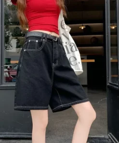 Black Shorts Jeans Women 2025 Summer Baggy Y2K Fashion Straight Denim Short Pants Woman Vintage Streetwear Loose Jean Shorts