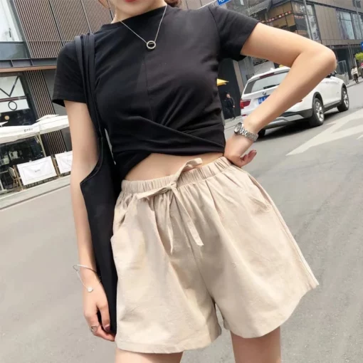 Summer Women Cotton Linen Shorts High Waist Shorts Short Pants Women Fashion Casual Sports Shorts Female S-3XL - Image 9