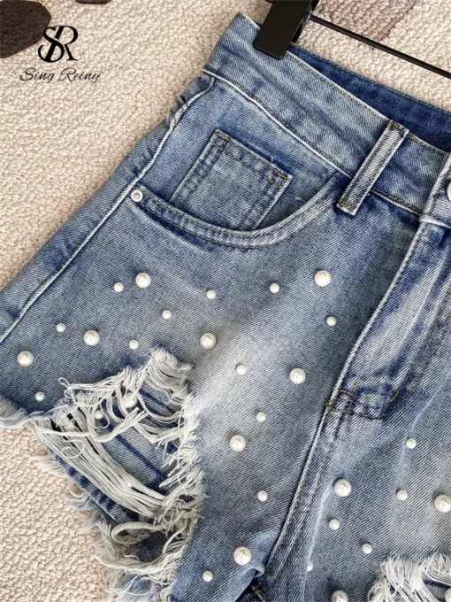 SINGREINY Summer Hot Girl Denim Shorts Beadings Hole Tassels Design Women Fashion Versatile Streetwear High Waist A Line Shorts - Image 7
