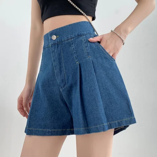 2025 Summer Loose Denim Shorts For Women High Waist Pleated Mini Short Female A Line Wide Leg Casual Shorts Y2k - Image 5
