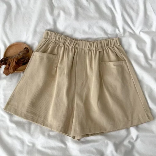 Women's Summer Loose Fit Elastic Waist Casual Sports Shorts High Waist Wide Leg Short Pants Korean Style Solid Color Half Pants - Image 5