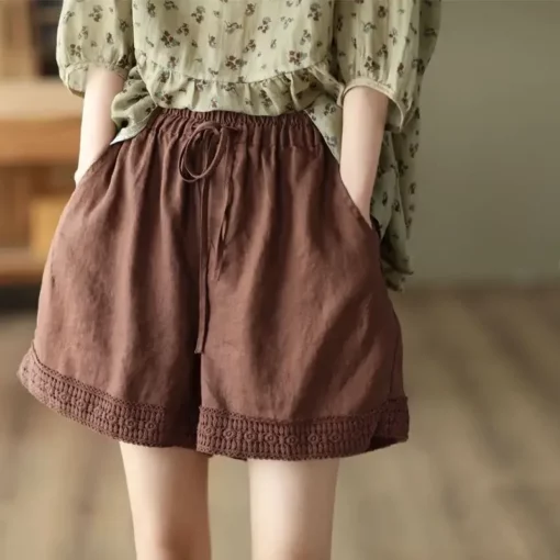 Linen Woman Short Pants Elastic Waist Cotton Wide High Shorts for Women Stretchy Youthful Trend 2025 Outdoor XL Y2k Harajuku Hot - Image 4