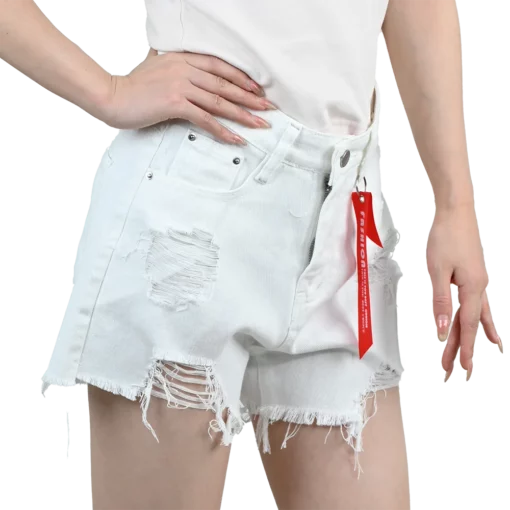 Black White Blue Denim Shorts Jeans Women's High Waist Ripped Jorts Tassels Pocket Short Trousers Streetwear Lady Summer Pants - Image 5