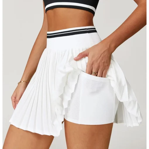 Women Sports Mini Pleated Skirt High Waist Golf Tennis Skirts Double Layers Gym Running Yoga Pocket Skirt Athletic Workout Skort