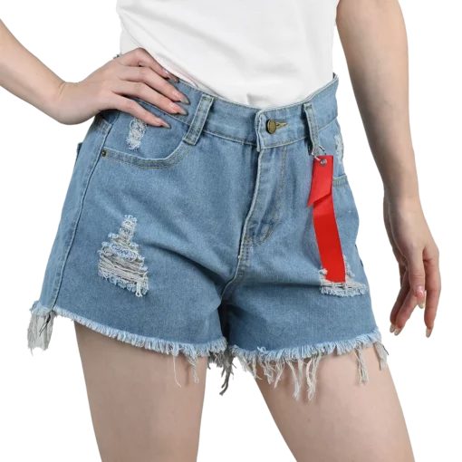 Black White Blue Denim Shorts Jeans Women's High Waist Ripped Jorts Tassels Pocket Short Trousers Streetwear Lady Summer Pants - Image 3