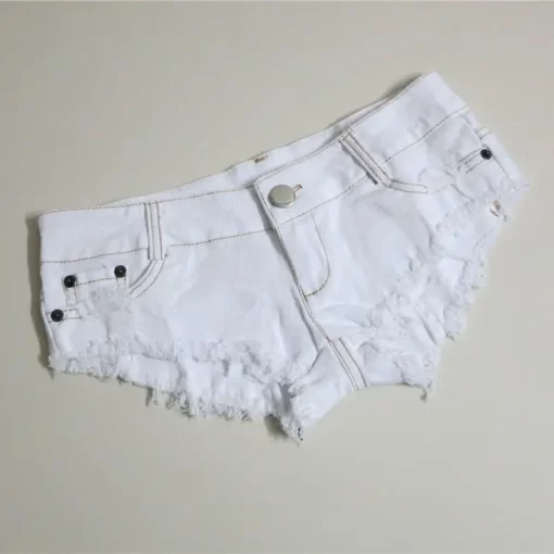 2025 Women's Summer New Pole Dance Low Waist Ultra Short Tight Denim Shorts Black And White - Image 4