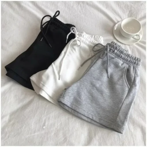 2025 Summer Shorts Women Elasticity Lovely Girls Korean Style Sweet Students Harajuku Simple Pure Gray Trousers Female