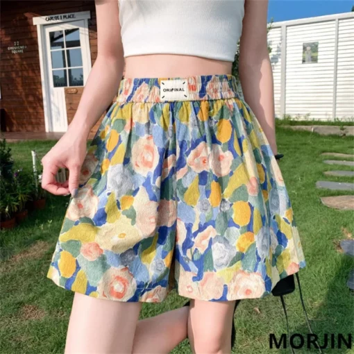 Summer Oil Painting Floral Shorts for Women Casual Wide Leg Shorts Large Siz Loose Floral Print Shorts Elastic Band Casual Pants - Image 5