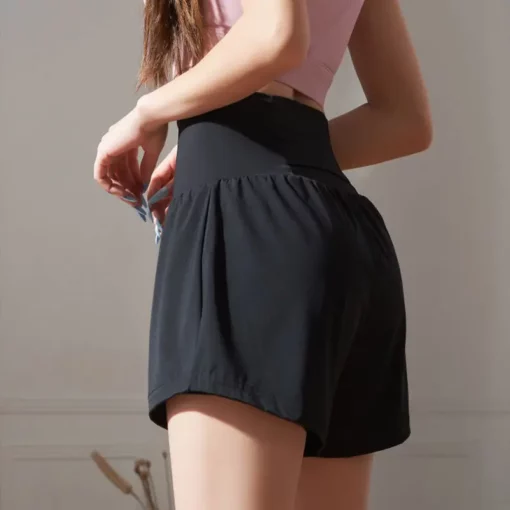 Women's Shorts Wide Fitness Gym Sport Elastic Waist High Sports Black Running Female Short Pants Outfits Luxury Comfy Designer - Image 3