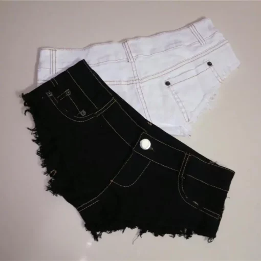 2025 Women's Summer New Pole Dance Low Waist Ultra Short Tight Denim Shorts Black And White