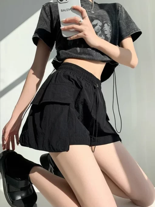 With Waist Pocket Elastic Women's Shorts High Wide Hot 2000s Clothes Y2k Trend 2025 Japanese Style Comfy Kpop Female Short Pants - Image 6