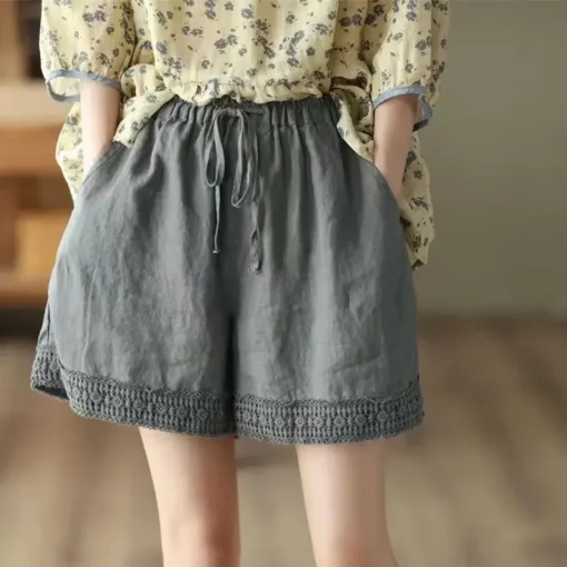 Linen Woman Short Pants Elastic Waist Cotton Wide High Shorts for Women Stretchy Youthful Trend 2025 Outdoor XL Y2k Harajuku Hot - Image 3