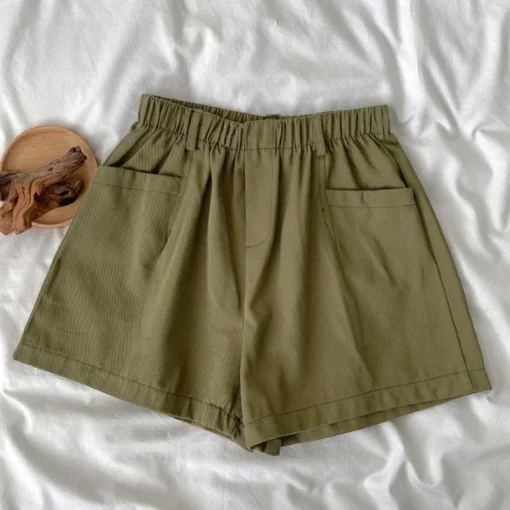 Women's Summer Loose Fit Elastic Waist Casual Sports Shorts High Waist Wide Leg Short Pants Korean Style Solid Color Half Pants - Image 4