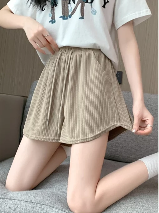 Women Sports Five Quarter Pants High Waist Ice Silk Shorts Summer Thin A-Line Wide Leg Hot Pants Casual Versatile Loose Shorts - Image 8