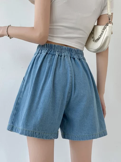 2025 Summer Loose Denim Shorts For Women High Waist Pleated Mini Short Female A Line Wide Leg Casual Shorts Y2k - Image 4