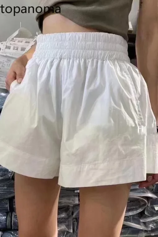 Topanoma 2025 Summer Black White Puffy Shorts Pants Three Fashionable Versatile High Waist Hanging Silk Smooth Women Pants