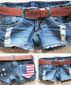 Drop shipping 2021 women new hot shorts summer fashion Skinny Low waist sexy mini American flag denim 51