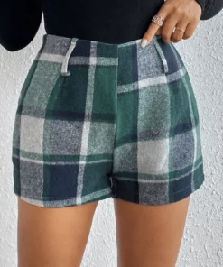 Women's Retro High Waist Wide Leg Pants Loose Fit Plaid Design Color Collision Thin A-Line Trousers plus Size Shorts