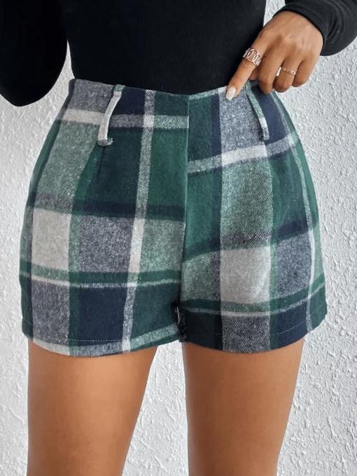 Women's Retro High Waist Wide Leg Pants Loose Fit Plaid Design Color Collision Thin A-Line Trousers plus Size Shorts