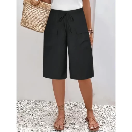 Plus Size 1XL-5XL New Women's Casual Five-point Shorts Pocket Fake Drawstring Women Clothing Beach Shorts