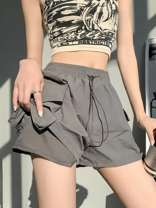 With Waist Pocket Elastic Women's Shorts High Wide Hot 2000s Clothes Y2k Trend 2025 Japanese Style Comfy Kpop Female Short Pants - Image 2