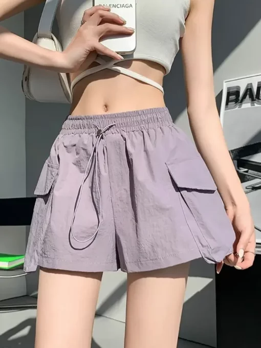 With Waist Pocket Elastic Women's Shorts High Wide Hot 2000s Clothes Y2k Trend 2025 Japanese Style Comfy Kpop Female Short Pants - Image 4