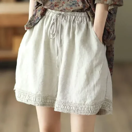 Linen Woman Short Pants Elastic Waist Cotton Wide High Shorts for Women Stretchy Youthful Trend 2025 Outdoor XL Y2k Harajuku Hot - Image 5