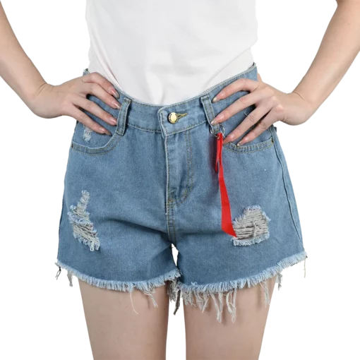 Black White Blue Denim Shorts Jeans Women's High Waist Ripped Jorts Tassels Pocket Short Trousers Streetwear Lady Summer Pants