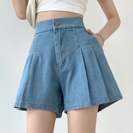 2025 Summer Loose Denim Shorts For Women High Waist Pleated Mini Short Female A Line Wide Leg Casual Shorts Y2k - Image 2