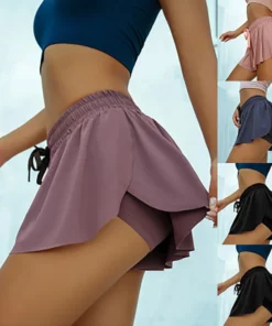 Solid High Waist Casual Sport Pleated Skirt Pants Women Summer Shorts Streetwear Gym Jogger Fitness Yoga Quick Dry Leggings