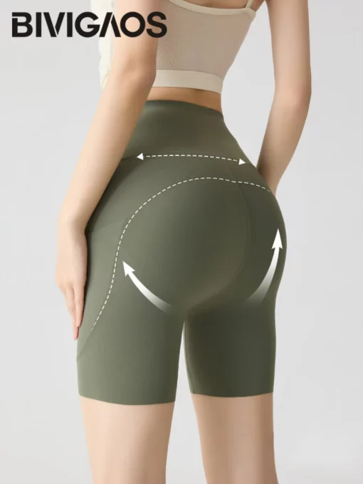 BIVIGAOS Summer Pocket High Waist Sharkskin Shorts Women Tight Butt Lifter Naked Feeling Sexy Sport Fitness Yoga Bicycle Shorts - Image 3