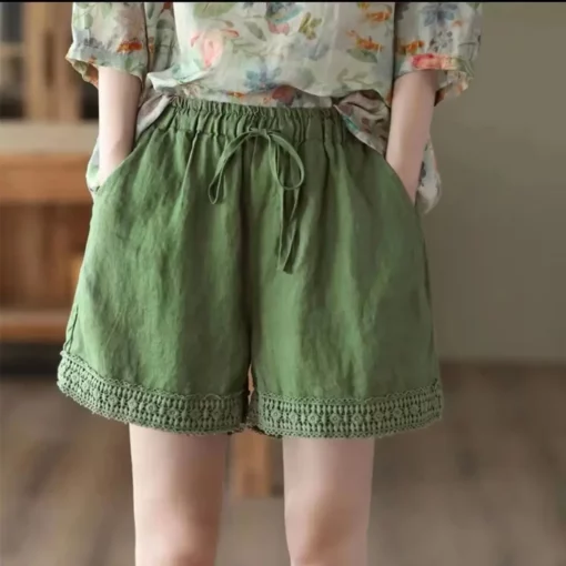 Linen Woman Short Pants Elastic Waist Cotton Wide High Shorts for Women Stretchy Youthful Trend 2025 Outdoor XL Y2k Harajuku Hot - Image 2