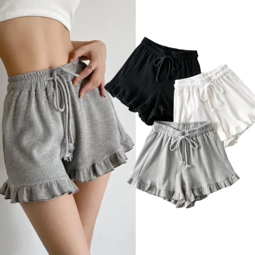 Women Ruffled Shorts Summer Fashion Female Solid Cool Leisure Comfortable Elastic Waist Lace Shorts Girls Summer Shorts