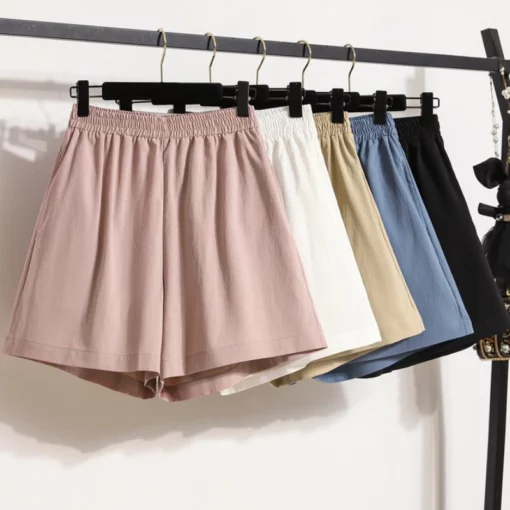 2025 High Waist Sporty Shorts Women's New Style Loose Fit Casual Wide Leg Shorts Solid Color Pocket Elastic Waist Short Pants