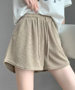 Women Sports Five Quarter Pants High Waist Ice Silk Shorts Summer Thin A-Line Wide Leg Hot Pants Casual Versatile Loose Shorts