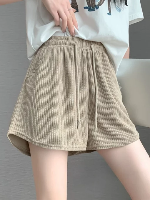 Women Sports Five Quarter Pants High Waist Ice Silk Shorts Summer Thin A-Line Wide Leg Hot Pants Casual Versatile Loose Shorts