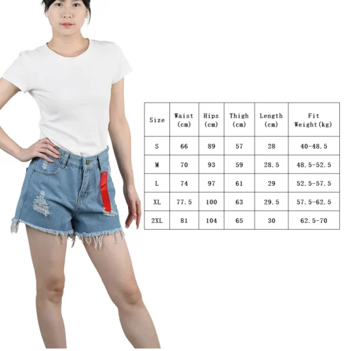 Black White Blue Denim Shorts Jeans Women's High Waist Ripped Jorts Tassels Pocket Short Trousers Streetwear Lady Summer Pants - Image 2
