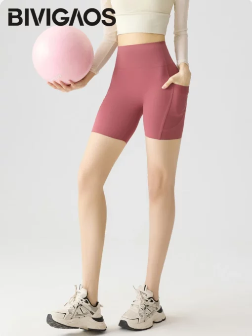 BIVIGAOS Summer Pocket High Waist Sharkskin Shorts Women Tight Butt Lifter Naked Feeling Sexy Sport Fitness Yoga Bicycle Shorts - Image 4