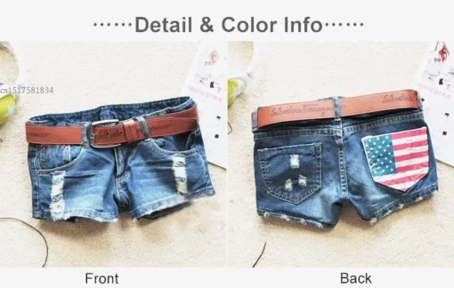Drop shipping 2021 women new hot shorts summer fashion Skinny Low waist sexy mini American flag denim 51 - Image 2