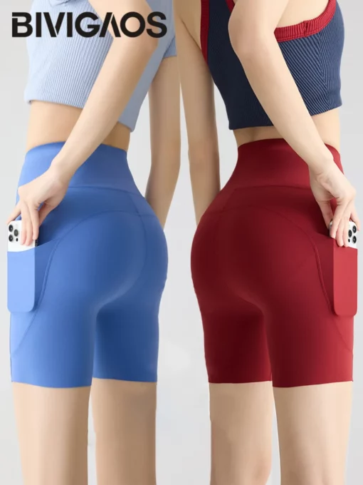 BIVIGAOS Summer Pocket High Waist Sharkskin Shorts Women Tight Butt Lifter Naked Feeling Sexy Sport Fitness Yoga Bicycle Shorts - Image 5