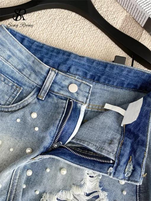 SINGREINY Summer Hot Girl Denim Shorts Beadings Hole Tassels Design Women Fashion Versatile Streetwear High Waist A Line Shorts - Image 5