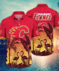 Calgary Flames Flamingo Sunset Summer Hawaiian Shirt