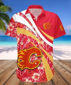 Calgary Flames Hibiscus Splash Summer Hawaiian Shirt