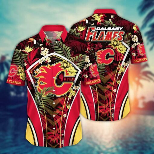 Calgary Flames Jungle Bloom Summer Hawaiian Shirt