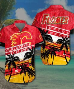 Calgary Flames Sunset Palms Summer Hawaiian Shirt