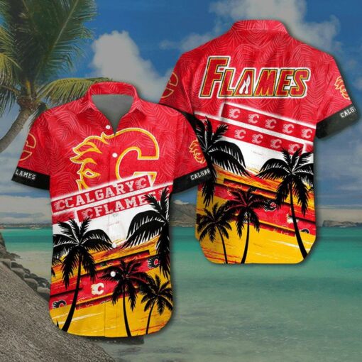 Calgary Flames Sunset Palms Summer Hawaiian Shirt