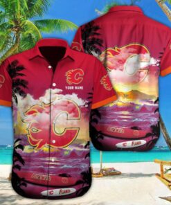 Calgary Flames Sunset Wave Summer Hawaiian Shirt